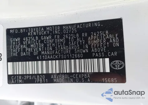 2025 Toyota Camry Xse from USA, damaged, VIN 4T1DAACK7SU112660